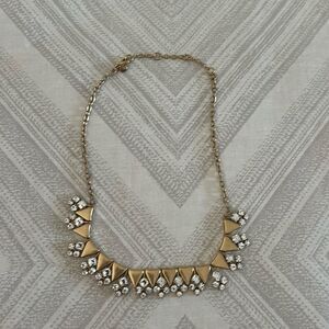 J Crew Designer Gold Enamel Triangle Crystal Rhinestones Statement Necklace